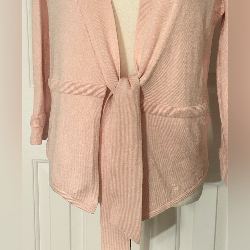PREMISE STUDIO Women Light Pink Knitwear Cardigan, Waist Tie, Size Medium - Picture 3 of 6